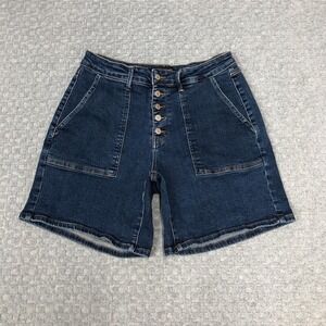 Judy Blue Bermuda Shorts Womens 1X Blue High Rise Button Fly Stretch Casual Norm